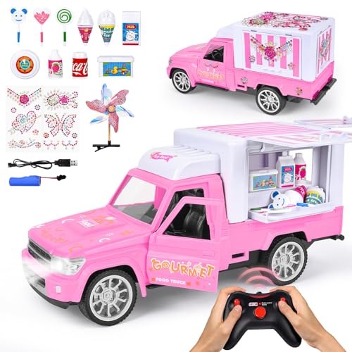 Joellfuner Rosa Ferngesteuertes Auto, Spielzeug Auto Wohnmobil mit LED, 1:14 RC Truck für Mädchen mit Dessert und Sticker, Ideale Spielzeug Geschenke für Kinder 6-14 Jahren von Joellfuner