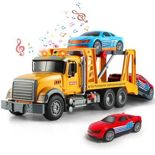 Joellfuner Großer Abschleppwagen Spielzeug, 1:12 Abschlepper Spielzeug mit 2 Rennwagen, Transporter LKW Lastwagen Abschleppauto mit Licht und Sound, Spielzeug Geschenk für Kinder ab 3 Jahren von Joellfuner