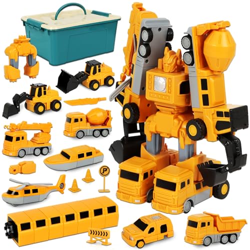 Joellfuner Magnetische Transformers Spielzeug für Kinder, Magnetischer Verformung Roboter, Magnetic Transforming Engineering Car mit Aufbewahrungsbox, DIY Roboter Spielzeugset für 3+ Jahre von Joellfuner