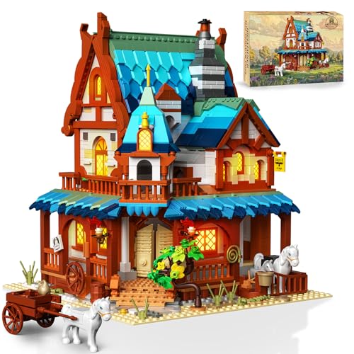 Joellfuner Mittelalterlicher Bauklötze Set, Mittelalterliche Architektur Kit mit LED, Küche, Architektur Klemmbausteine Modell für Jungen Mädchen Jugendliche und Erwachsene (Mittelalterliche Post) von Joellfuner