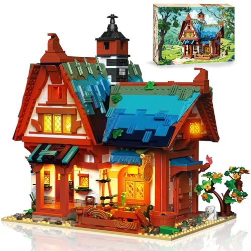 Joellfuner Mittelalterlicher Bauklötze Set, Mittelalterliche Architektur Kit mit LED, Küche, Architektur Klemmbausteine Modell für Jungen Mädchen Jugendliche und Erwachsene (Mittelalterlicher Gutshof) von Joellfuner