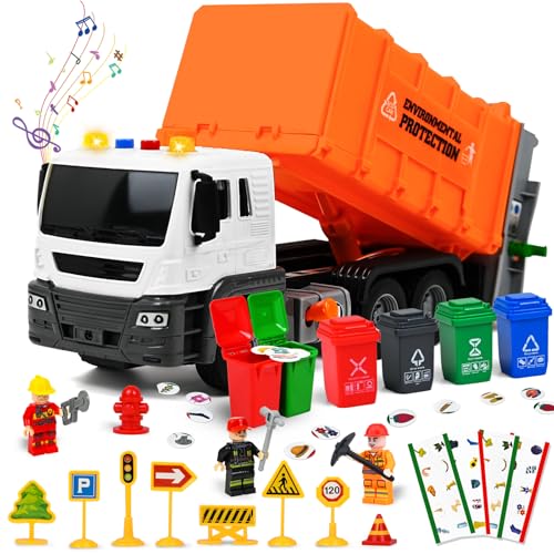 Joellfuner Müllauto Spielzeug, Müllsammelfahrzeug mit 4 Behältern, Trash Vehicle mit Sound und Licht, Müll-Recycling-Truck Spielzeug, Müllwagen Geburtstag ab 3 Jahre Kinder Junge und Mädchen (Orange) Joellfuner Müllauto Spielzeug, Müllsammelfahrzeug mit 4 Behältern, Trash Vehicle mit Sound und Licht, Müll-Recycling-Truck Spielzeug, Müllwagen Geburtstag ab 3 Jahre Kinder Junge und Mädchen (Orange) von Joellfuner