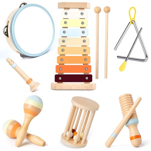 Joellfuner Musikinstrumente für Kinder ab 3 Jahre, Holzspielzeug Montessori Instrumente Set, Musik Spielzeug Holz für Jungen und Mädchen, Trommel Xylophone für Kleinkinder ab 3+ Jahre Geschenke von Joellfuner