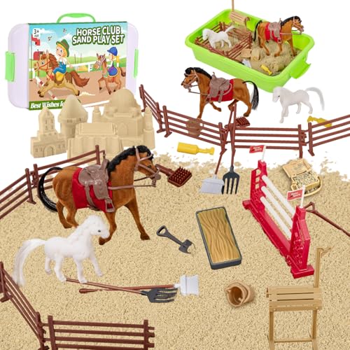 Joellfuner Play Sand Sandbox Set, Spielsand Kit mit 1 KG Knetsand in 2 Farben, Spielpferd Sandspielzeug Koffer Sensorisch Sandspielzeug Zaubersand Geschenk für Jungen Mädchen von Joellfuner