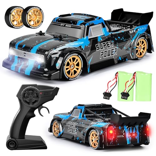 Joellfuner RC Drift Car, 1/14 4WD Drift Auto Ferngesteuert, 24km/h RC Auto mit 2.4 GHz Fernbedienung, Spray und Licht, Ferngesteuertes Spielzeugauto für Erwachsene und Kinder ab 8+ Jahre (Blau) von Joellfuner