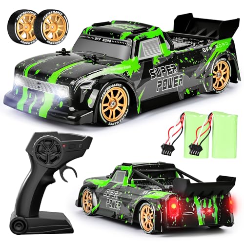 Joellfuner RC Drift Car, 1/14 4WD Drift Auto Ferngesteuert, 24km/h RC Auto mit 2.4 GHz Fernbedienung, Spray und Licht, Ferngesteuertes Spielzeugauto für Erwachsene und Kinder ab 8+ Jahre (Grün) von Joellfuner