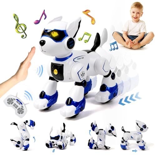 Joellfuner Roboter Hund Kinder, Programmierbarer Tanz Musik Ferngesteuerter Roboter Hund, RC Hund Roboter Spielzeug mit Musik und Lichteffekten, Anfassen Folgen Roboterhund für Kinder 3-12 Jahre von Joellfuner