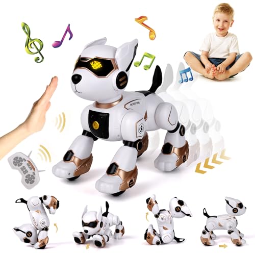 Joellfuner Roboter Hund Kinder, Ferngesteuerter Roboter Hund, RC Hund Roboter Spielzeug mit Musik und Lichteffekten, Programmierbarer Tanz Musik, Anfassen Folgen Roboterhund für Kinder 3-12 Jahre von Joellfuner