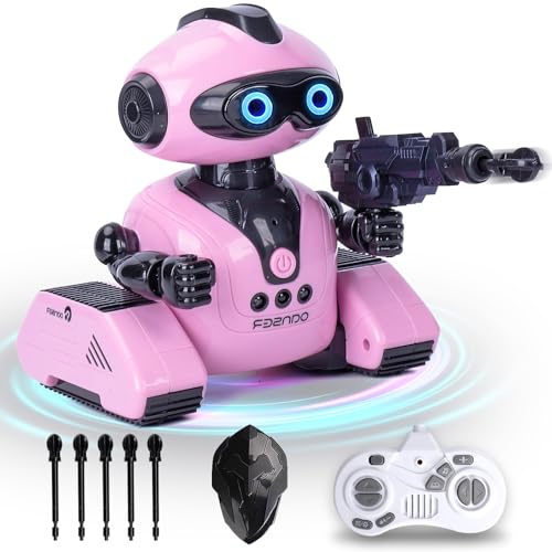 Joellfuner Ferngesteuerter Roboter, Roboter Kinder Spielzeug, RC Roboter mit Kugeln und Schilde, Wiederaufladbar, Gestenerk Programmierbar LED-Augen Musik Dance für ab 5 6 7 Jahre Kinder (Rosa) von Joellfuner