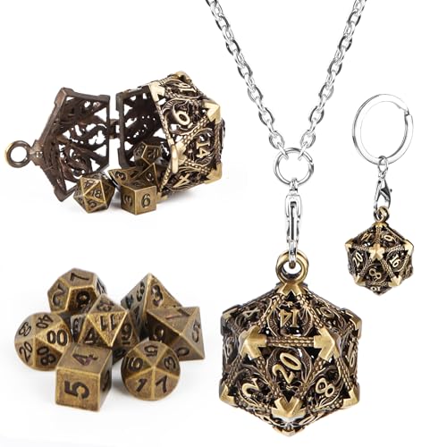 DND Würfel Set, Mini Dice Set,7 Stück DND Dice Set Würfelset für Dungeon und Dragons MTG RPG D&D D20, D12, D10, D%, D8, D6, D4, Metall Polyedrische Würfel Set, Antik Bronze Rollenspiel Würfel von Jognee