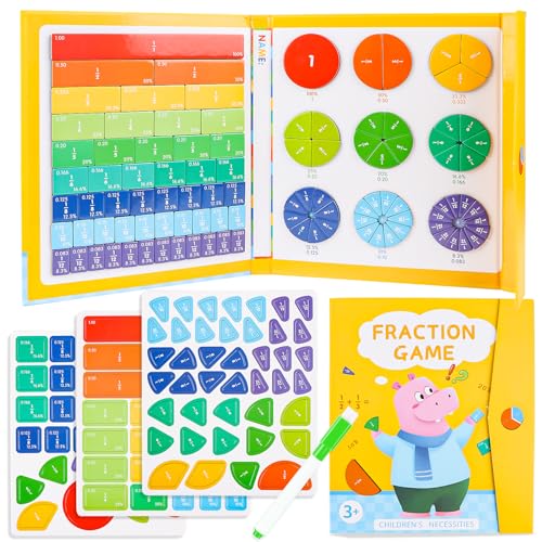 Holz Bruchrechnen Montessori Material,Arithmetisches Lernspielzeug mit Magnetic Fraction Tiles und Bruchrechenkreise, Montessori Mathe Spielzeug, Bruchrechnen Spiel, Mathe Spielzeug Kinder (Stil 3) von Jognee