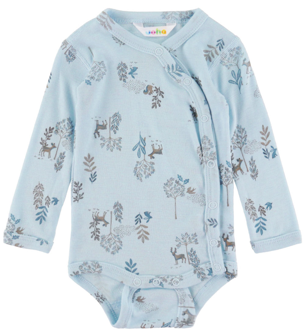 Joha Wickelbody l/ä - Wolle/Seide - Blau m. Natur - Joha - 50 - Body L/Ä Joha Wickelbody l/ä - Wolle/Seide - Blau m. Natur - Joha - 50 - Body L/Ä von Joha