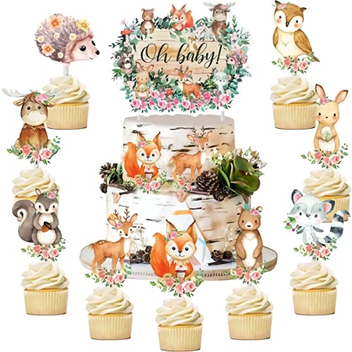 25 Stück Oh Baby Cake Topper Baby Shower Deko, Babyparty Tortendeko Jungen und Mädchen,Gender Reveal Party Babyparty Deko Animal Forest Tortenaufleger Dekoration(Tierische Kuchendekorationen) von Johiux