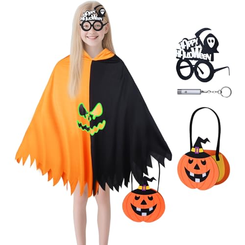 Johiux Halloween Geist Umhang Kostüm Kinder,kürbis kostüm mit Glow in the Dark,Halloweenbrille Kürbistasche Gespenst kinder,Halloween Orange Hexe Gespenst Cosplay Kostüm für Kinder 2-8 Jahre. (L) Johiux Halloween Geist Umhang Kostüm Kinder,kürbis kostüm mit Glow in the Dark,Halloweenbrille Kürbistasche Gespenst kinder,Halloween Orange Hexe Gespenst Cosplay Kostüm für Kinder 2-8 Jahre. (L) von Johiux