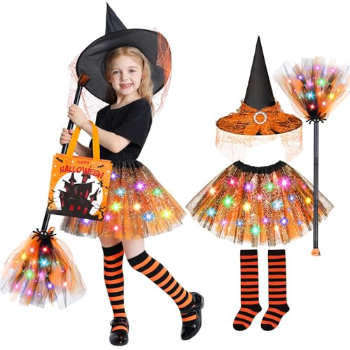 Johiux Hexenkostüm Kinder Mädchen - Halloween Kostüm & Karnevalskleidung mit Zauberhut Bonbontüte für 3-8 Jahre,LED Tüllrock mit Hexen Hut Faschingskostüme Kinder Mädche. Johiux Hexenkostüm Kinder Mädchen - Halloween Kostüm & Karnevalskleidung mit Zauberhut Bonbontüte für 3-8 Jahre,LED Tüllrock mit Hexen Hut Faschingskostüme Kinder Mädche. von Johiux