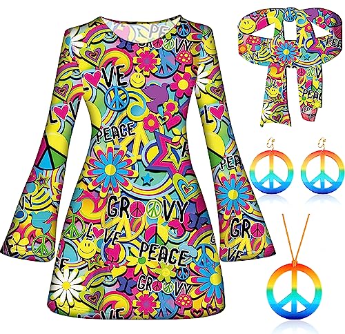 Johiux Hippie Kostüm Damen Set,60 er 70er Jahre Bekleidung Damen,Kostüm Hippie Frau,70er Jahre Kostüm Damen,Hippie Kleid Damen Disco Outfit Faschingskostüm Mädchen für Karneval Party von Johiux