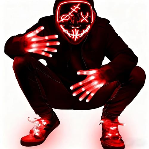Johiux Horror LED Halloween Maske Totenkopf Handschuhe Kostüm Junge, 3 Stück LED beleuchtete Maske Handschuhe und Schnürsenkel Set,Halloween, Fasching & Karneval Cosplay Horror Kinder Kostüm. Johiux Horror LED Halloween Maske Totenkopf Handschuhe Kostüm Junge, 3 Stück LED beleuchtete Maske Handschuhe und Schnürsenkel Set,Halloween, Fasching & Karneval Cosplay Horror Kinder Kostüm. von Johiux