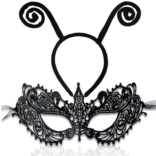 Johiux Schmetterling Haarreif Schmetterling Karneval Kostüm Damen und Kinder,3D Kubische Spitzenmaske Venezianische Maske Damen,Haarreifen Kinder Fühler Haarreif Karneval Party Maske. von Johiux