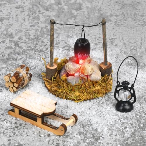 Johiux Wichtel Zubehör Weihnachten LED-Lagerfeuer,Miniatur Stadtflamme Mini Lagerfeuer Wichtelzubehör Miniatur Wichtel Zubehör,Wichtel Feuerstelle Miniatur Weihnachten Lagerfeuer Krippe Zubehö. von Johiux