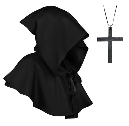 Mittelalter Umhang Kostüm Herren,Unisex Mittelalter Umhang mit Kapuze,Mittelalterlicher Mantel Hut mit Kreuz Halskette,Halloween Mittelalterlich Schwarzer Turban Kostüm, Gothic Halloween Kostüm. (b) Mittelalter Umhang Kostüm Herren,Unisex Mittelalter Umhang mit Kapuze,Mittelalterlicher Mantel Hut mit Kreuz Halskette,Halloween Mittelalterlich Schwarzer Turban Kostüm, Gothic Halloween Kostüm. (b) von Johiux
