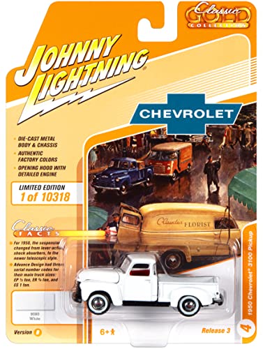 1950 Chevy 3100 Pickup Truck White Limited Edition to 10318 Pieces Worldwide 1/64 Diecast Modellauto von Johnny Lightning JLCG026-JLSP166 B von Johnny Lightning