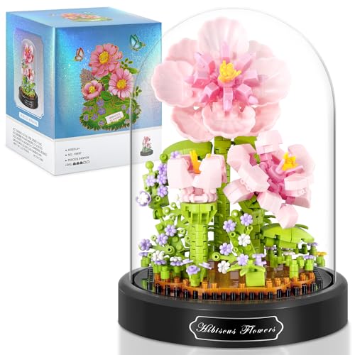 Blumen Bausteine Set,543 Pcs Hibiskus Blumenstrauß Bausteine Set mit Schutzhülle,Klemmbausteine Künstliche Blumen für 6+ Jahre von Johyzmpun