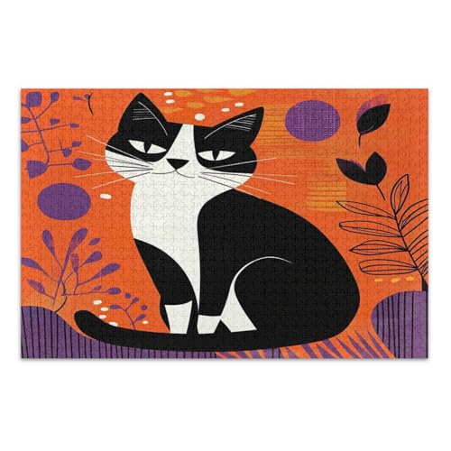 Abstrakte Katze Orange Lila Puzzle Puzzle Puzzles für Erwachsene 500 Teile mit Buchstaben auf Rückseite Lustige Erwachsene Puzzles von Joitme