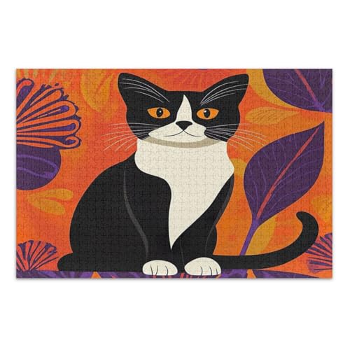 Abstrakte Katze Orange Lila Puzzles 1000 Puzzles für Erwachsene mit Buchstaben auf der Rückseite Lustige Puzzles für Erwachsene von Joitme