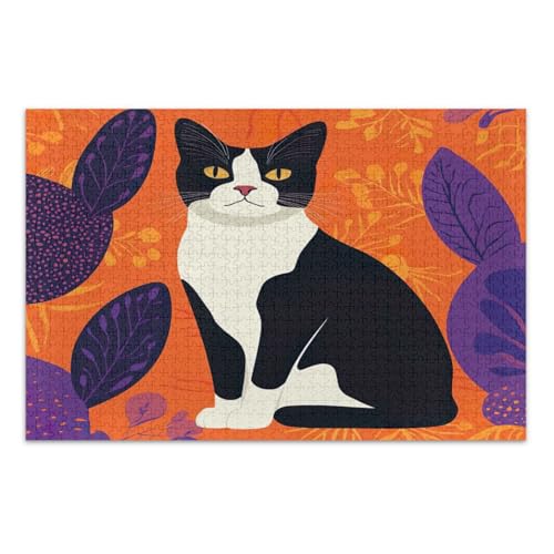 Abstrakte Katze Orange Lila Puzzles Puzzle Erwachsene mit Buchstaben auf der Rückseite Puzzles für Erwachsene 1000 Teile von Joitme