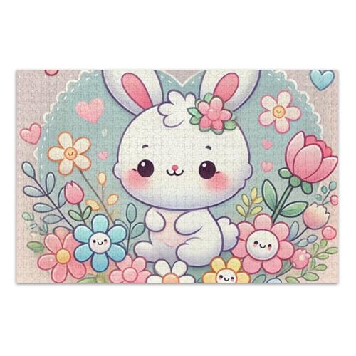 Adorable Bunny Pink Puzzles Jigsaw, Puzzles mit Buchstaben auf der Rückseite für Erwachsene 1000 Teile, mit Buchstaben auf der Rückseite, lustige Puzzles für Erwachsene von Joitme