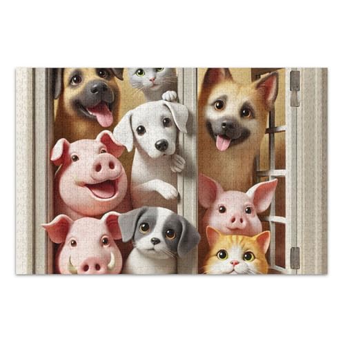 Adorable Pets Group Brown Jigsaw Puzzle, Puzzles 1000 Teile für Erwachsene, mit Buchstaben auf der Rückseite, lustige Puzzles von Joitme