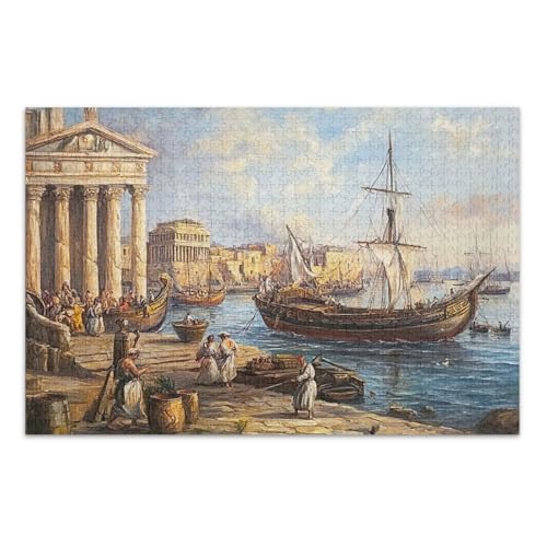 Ancient Port Szene Beige Puzzle Puzzles 500 Teile für Erwachsene mit Buchstaben auf der Rückseite Erwachsene Puzzle von Joitme