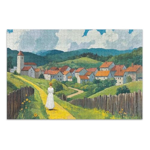 Ancient Village Green Jigsaw Pizzles, Puzzlespiele für Erwachsene, mit Buchstaben auf Rückseite, Puzzles 1000 Teile für Erwachsene von Joitme