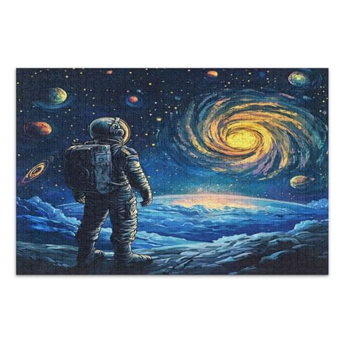 Astronaut Space Blue Jigsaw Puzzle, 1000 Teile Puzzles für Erwachsene, mit Buchstaben auf der Rückseite, lustige Puzzles für Erwachsene von Joitme