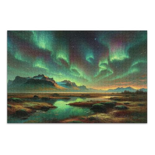 Aurora Landscape Green Jigsaw Puzzle, 1000 Teile Puzzle für Erwachsene, mit Buchstaben auf der Rückseite, lustige Puzzles für Erwachsene von Joitme