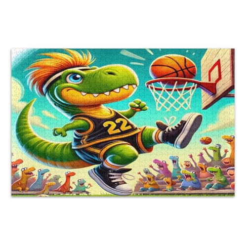 Basketball Dinosaurier Grünes Puzzle, Puzzles 1000 Teile für Erwachsene, mit Buchstaben auf der Rückseite, Lustige Puzzles für Erwachsene von Joitme