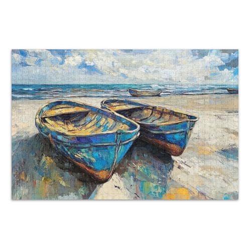 Beach Boats Sky Blue Puzzle Puzzles für Erwachsene 500 mit Buchstaben auf der Rückseite Lustige Erwachsene Puzzles von Joitme