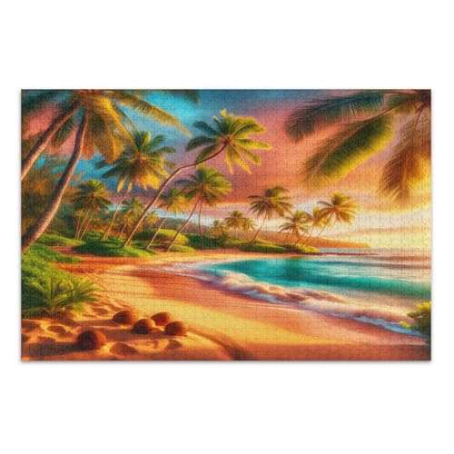 Beach Sunset Orange Jigsaw Puzzle, Puzzle 1000 Teile Erwachsene, mit Buchstaben auf der Rückseite, lustige Puzzles für Erwachsene von Joitme