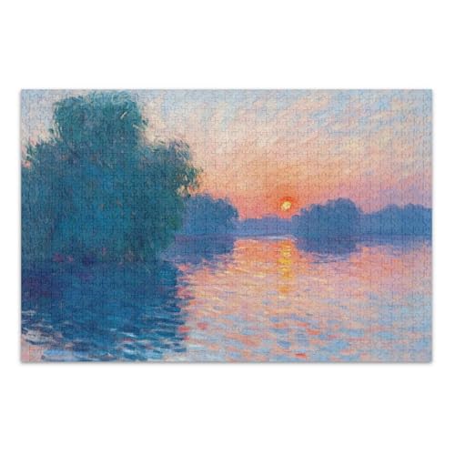 Calm Sunset River Blue Puzzles, 500 Teile Puzzle für Erwachsene, mit Buchstaben auf der Rückseite, Puzzle-Spiele für Erwachsene von Joitme