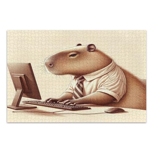 Capybara Office White Puzzle Jigsaw, Erwachsene Puzzle mit Buchstaben auf Rückseite, Puzzles mit Buchstaben auf der Rückseite für Erwachsene 1000 Teile von Joitme