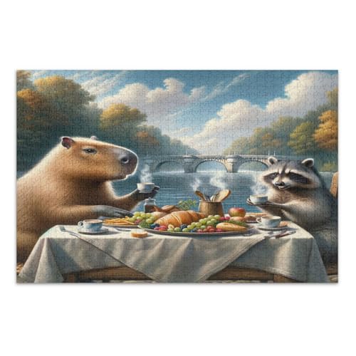 Capybara Picknick Beige Puzzles Jigsaw, 1000 Puzzles für Erwachsene, mit Buchstaben auf Rückseite, Puzzle 500 Teile Erwachsene von Joitme