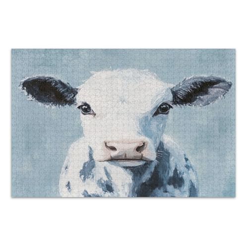 Charming Cow Blue Puzzles Jigsaw, 1000 Puzzles für Erwachsene, mit Buchstaben auf der Rückseite, Puzzle für Erwachsene von Joitme