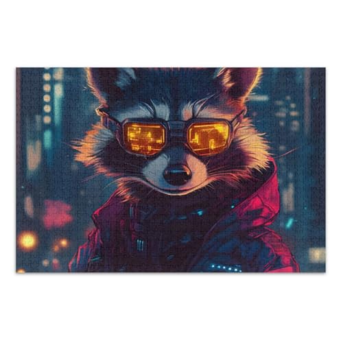 Chic Raccoon Black Jigsaw Pizzles 1000 Puzzles für Erwachsene mit Buchstaben auf der Rückseite Lustige Erwachsene Puzzles von Joitme