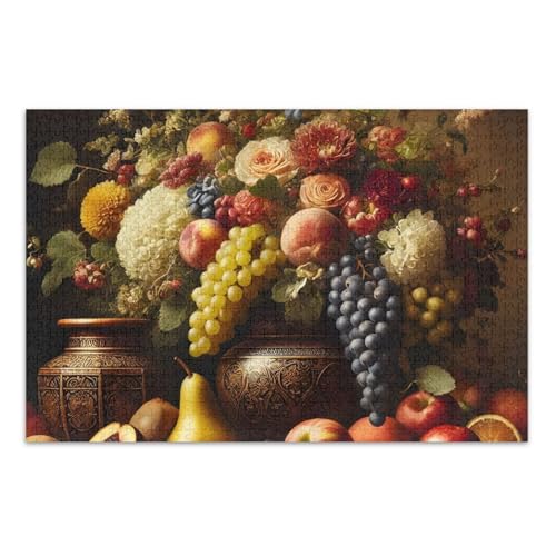 Classic Fruit Dark Jigsaw Puzzles, Erwachsenenpuzzle mit Buchstaben auf Rückseite, Puzzles 500 Teile für Erwachsene von Joitme