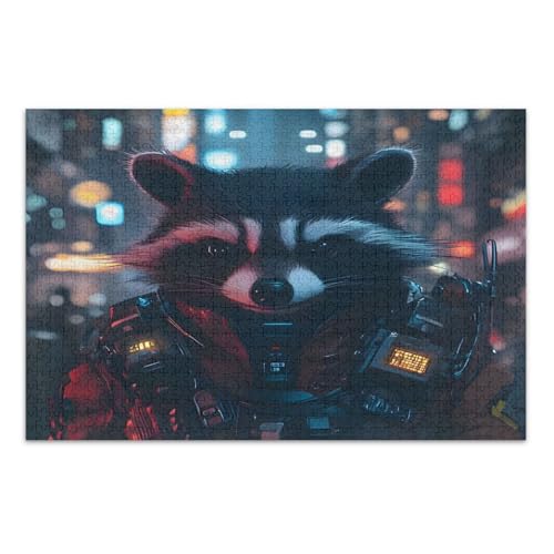 Coole Raccoon Black Jigsaw Pizzles, Puzzles für Erwachsene 500, mit Buchstaben auf Rückseite, Puzzlespiele für Erwachsene von Joitme