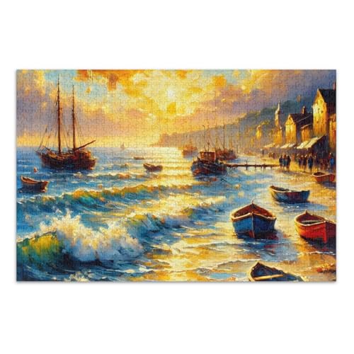 Cubist Boats Yellow Puzzle Jigsaw, Adult Jigsaw Puzzles 1000 Pieces with Letters on Back Fun Puzzles von Joitme