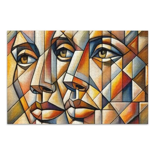 Cubist Faces Brown Jigsaw Pizzles 1000 Puzzles für Erwachsene mit Buchstaben auf der Rückseite Lustige Puzzles von Joitme