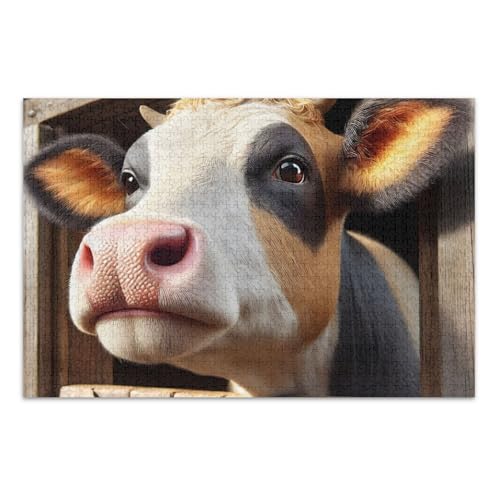 Curious Cow Barn Brown Jigsaw Pizzles Erwachsene Puzzles 500 Teile mit Buchstaben auf der Rückseite, lustige Puzzles für Erwachsene von Joitme