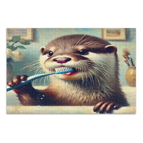 Cute Otter Zahnbürste Blau Puzzle Puzzle 500 Teile Erwachsene, mit Buchstaben auf Rückseite, Erwachsene Puzzle 1000 Teile von Joitme