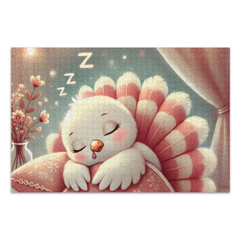 Cute Sleeping Turkey Pink Puzzle, Adult Puzzles 1000 Pieces with Letters on Back Jigsaw Puzzles for Adults von Joitme